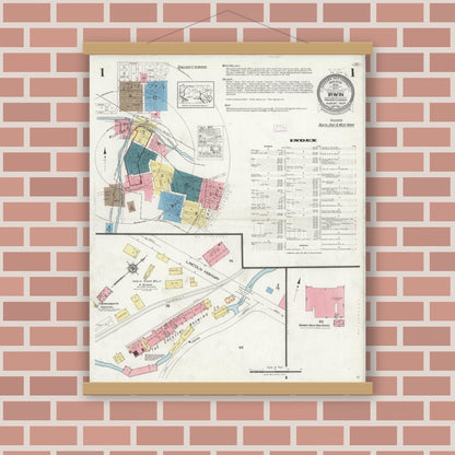 Old map wall art mockup — magnetic wood frame on brick wall — Sanborn Fire Insurance Map from Irwin, Westmoreland County, Pennsylvania (1925), Sheet #0001