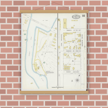 Old map wall art mockup — magnetic wood frame on brick wall — Sanborn Fire Insurance Map from Cheboygan, Cheboygan County, Michigan (1895), Sheet #0012
