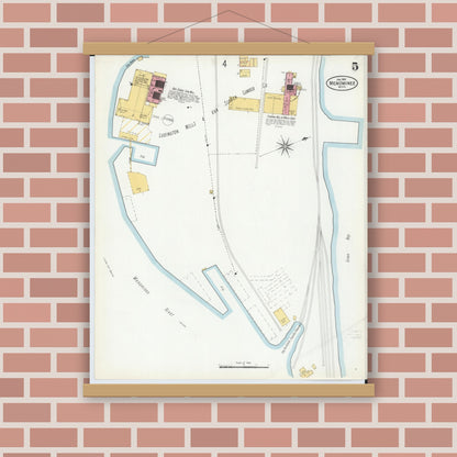 Old map wall art mockup — magnetic wood frame on brick wall — Sanborn Fire Insurance Map from Menominee, Menominee County, Michigan (1901), Sheet #0005