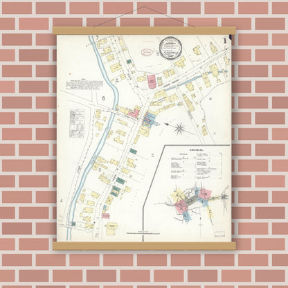 Old map wall art mockup — magnetic wood frame on brick wall — Sanborn Fire Insurance Map from Placerville, El Dorado County, California (1899) - Complete Map Set