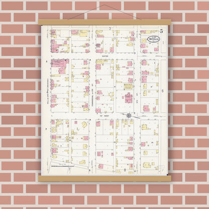 Old map wall art mockup — magnetic wood frame on brick wall — Sanborn Fire Insurance Map from Waterloo, Monroe County, Illinois (1913), Sheet #0005