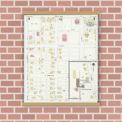 Old map wall art mockup — magnetic wood frame on brick wall — Sanborn Fire Insurance Map from Loudonville, Ashland County, Ohio (1924), Sheet #0004