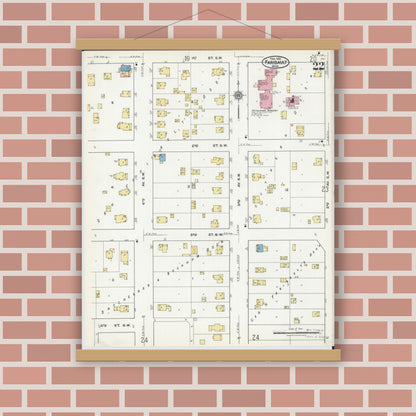 Old map wall art mockup — magnetic wood frame on brick wall — Sanborn Fire Insurance Map from Faribault, Rice County, Minnesota (1921), Sheet #0022