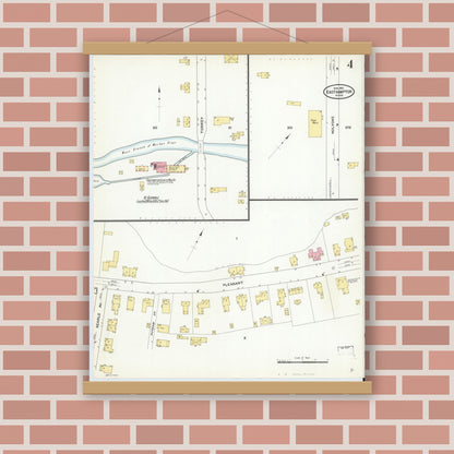 Old map wall art mockup — magnetic wood frame on brick wall — Sanborn Fire Insurance Map from East Hampton, Hampshire County, Massachusetts (1910), Sheet #0004