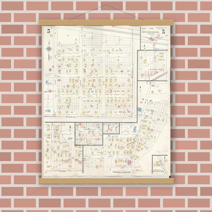 Old map wall art mockup — magnetic wood frame on brick wall — Sanborn Fire Insurance Map from Chesterton, Porter County, Indiana (1951), Sheet #0005