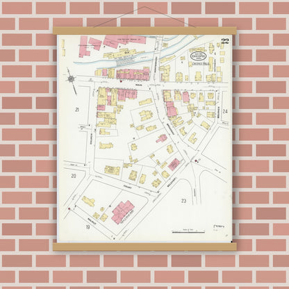 Old map wall art mockup — magnetic wood frame on brick wall — Sanborn Fire Insurance Map from Chicopee, Hampden County, Massachusetts (1910), Sheet #0022