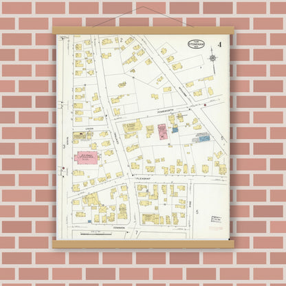 Old map wall art mockup — magnetic wood frame on brick wall — Sanborn Fire Insurance Map from Stoneham, Middlesex County, Massachusetts (1916), Sheet #0004