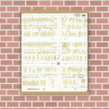 Old map wall art mockup — magnetic wood frame on brick wall — Sanborn Fire Insurance Map from Clinton, Clinton County, Iowa (1902), Sheet #0028