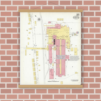 Old map wall art mockup — magnetic wood frame on brick wall — Sanborn Fire Insurance Map from Tarentum, Allegheny County, Pennsylvania (1909), Sheet #0025