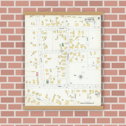 Old map wall art mockup — magnetic wood frame on brick wall — Sanborn Fire Insurance Map from North Brookfield, Worcester County, Massachusetts (1901), Sheet #0003
