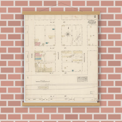 Old map wall art mockup — magnetic wood frame on brick wall — Sanborn Fire Insurance Map from Abilene, Taylor County, Texas (1885), Sheet #0002
