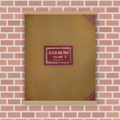 Old map wall art mockup — magnetic wood frame on brick wall — Sanborn Fire Insurance Map from Cleveland, Cuyahoga County, Ohio (1951), Sheet #0001