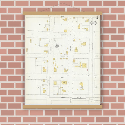 Old map wall art mockup — magnetic wood frame on brick wall — Sanborn Fire Insurance Map from Madison, Madison County, Florida (1903), Sheet #0002
