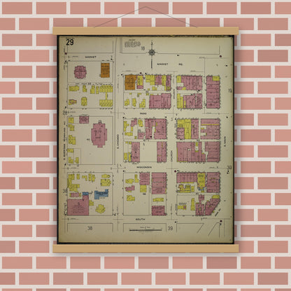 Old map wall art mockup — magnetic wood frame on brick wall — Sanborn Fire Insurance Map from Kenosha, Kenosha County, Wisconsin. (1918), Sheet 33