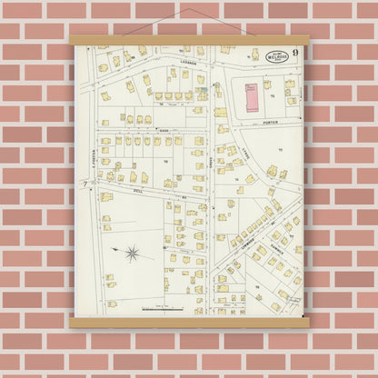 Old map wall art mockup — magnetic wood frame on brick wall — Sanborn Fire Insurance Map from Melrose, Middlesex County, Massachusetts (1897), Sheet #0009
