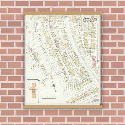 Old map wall art mockup — magnetic wood frame on brick wall — Sanborn Fire Insurance Map from Steubenville, Jefferson County, Ohio (1913), Sheet #0030