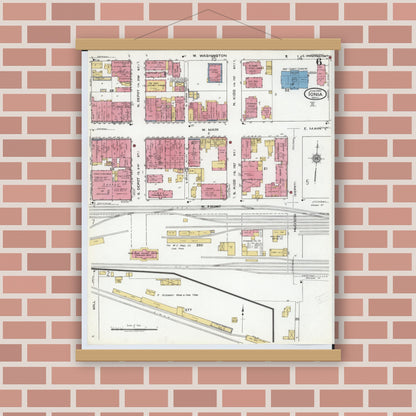 Old map wall art mockup — magnetic wood frame on brick wall — Sanborn Fire Insurance Map from Ionia, Ionia County, Michigan (1920), Sheet #0006