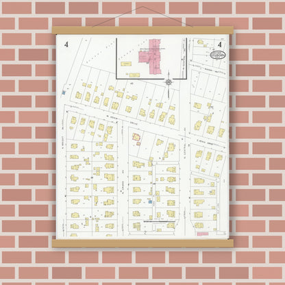 Old map wall art mockup — magnetic wood frame on brick wall — Sanborn Fire Insurance Map from Osborn, Greene County, Ohio (1929), Sheet #0004