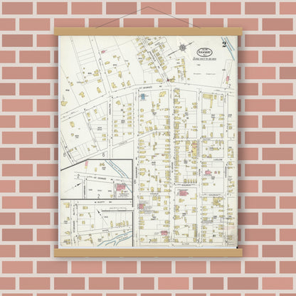 Old map wall art mockup — magnetic wood frame on brick wall — Sanborn Fire Insurance Map from Rahway, Union County, New Jersey (1915), Sheet #0002