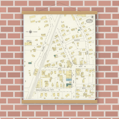 Old map wall art mockup — magnetic wood frame on brick wall — Sanborn Fire Insurance Map from Hilton, Monroe County, New York (1909), Sheet #0002