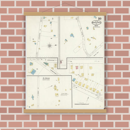 Old map wall art mockup — magnetic wood frame on brick wall — Sanborn Fire Insurance Map from Wayne, Delaware County, Pennsylvania (1909), Sheet #0010