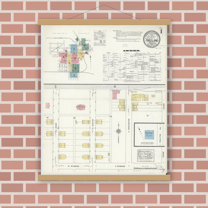 Old map wall art mockup — magnetic wood frame on brick wall — Sanborn Fire Insurance Map from Freeland, Luzerne County, Pennsylvania (1912), Sheet #0001