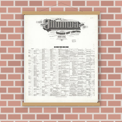 Old map wall art mockup — magnetic wood frame on brick wall — Sanborn Fire Insurance Map from Ottumwa, Wapello County, Iowa (1917), Sheet #0001
