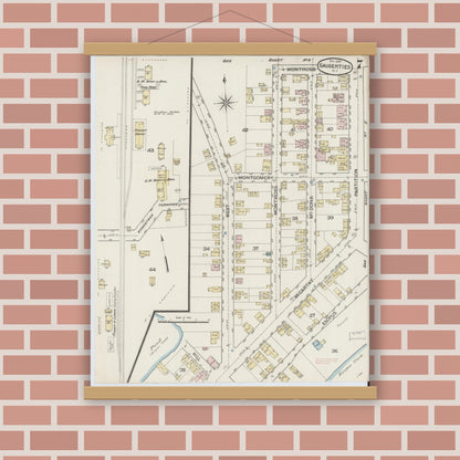 Old map wall art mockup — magnetic wood frame on brick wall — Sanborn Fire Insurance Map from Saugerties, Ulster County, New York (1887), Sheet #0007