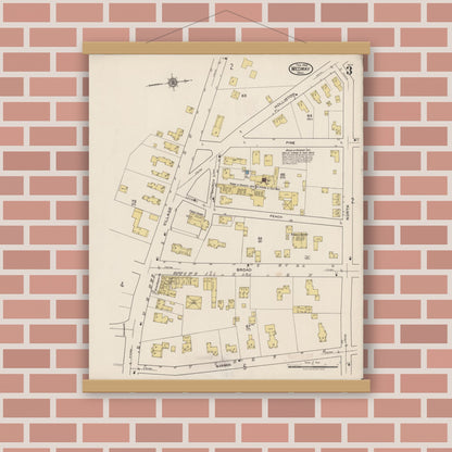 Old map wall art mockup — magnetic wood frame on brick wall — Sanborn Fire Insurance Map from Medway, Norfolk County, Massachusetts (1922), Sheet #0003