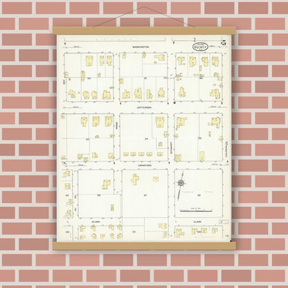 Old map wall art mockup — magnetic wood frame on brick wall — Sanborn Fire Insurance Map from Quincy, Gadsden County, Florida (1913), Sheet #0005