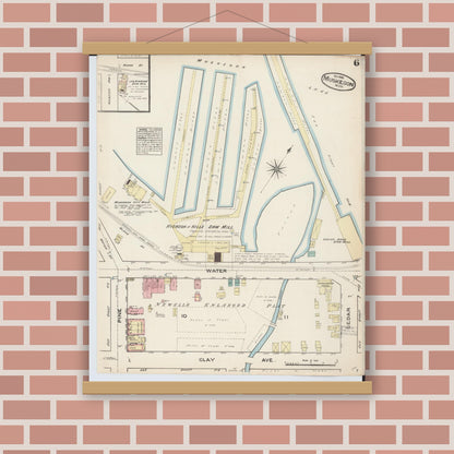 Old map wall art mockup — magnetic wood frame on brick wall — Sanborn Fire Insurance Map from Muskegon, Muskegon County, Michigan (1883), Sheet #0006