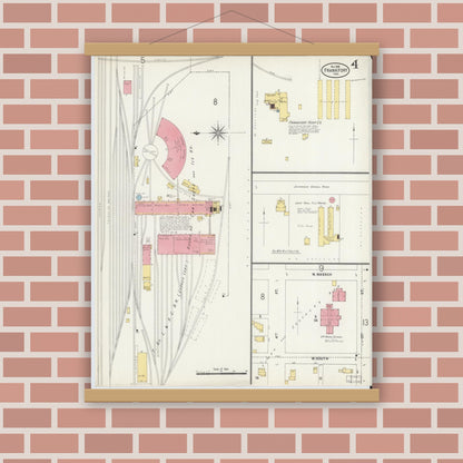Old map wall art mockup — magnetic wood frame on brick wall — Sanborn Fire Insurance Map from Frankfort, Clinton County, Indiana (1898), Sheet #0004