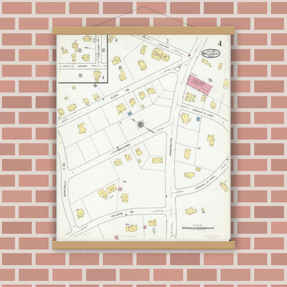 Old map wall art mockup — magnetic wood frame on brick wall — Sanborn Fire Insurance Map from Wellesley, Norfolk County, Massachusetts (1919), Sheet #0004