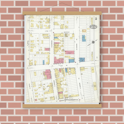 Old map wall art mockup — magnetic wood frame on brick wall — Sanborn Fire Insurance Map from Munising, Alger County, Michigan (1917), Sheet #0002