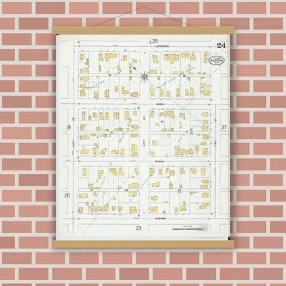 Old map wall art mockup — magnetic wood frame on brick wall — Sanborn Fire Insurance Map from Alpena, Alpena County, Michigan (1901), Sheet #0024