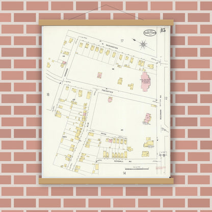 Old map wall art mockup — magnetic wood frame on brick wall — Sanborn Fire Insurance Map from Tarrytown, Westchester County, New York (1909), Sheet #0015
