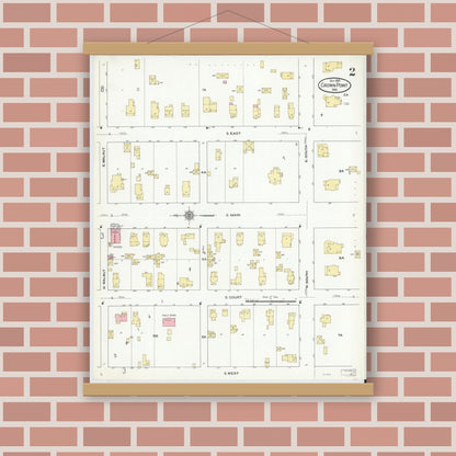 Old map wall art mockup — magnetic wood frame on brick wall — Sanborn Fire Insurance Map from Crown Point, Lake County, Indiana (1910), Sheet #0002