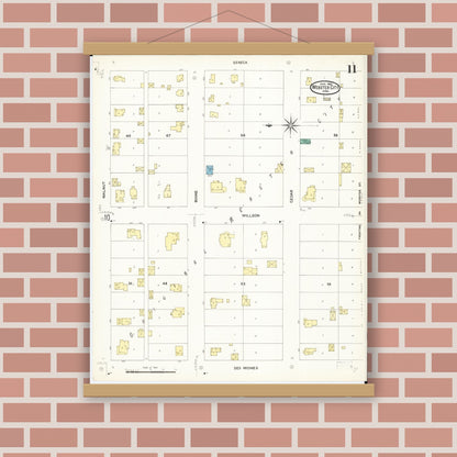 Old map wall art mockup — magnetic wood frame on brick wall — Sanborn Fire Insurance Map from Webster City, Hamilton County, Iowa (1907), Sheet #0011