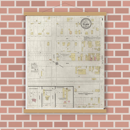 Old map wall art mockup — magnetic wood frame on brick wall — Sanborn Fire Insurance Map from Gilman, Marshall County, Iowa (1911) â€” Complete Set