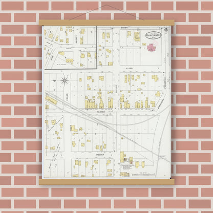 Old map wall art mockup — magnetic wood frame on brick wall — Sanborn Fire Insurance Map from Rhinelander, Oneida County, Wisconsin (1894), Sheet #0006