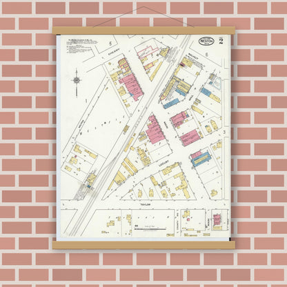 Old map wall art mockup — magnetic wood frame on brick wall — Sanborn Fire Insurance Map from Weston, Wood County, Ohio (1920), Sheet #0002