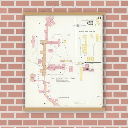 Old map wall art mockup — magnetic wood frame on brick wall — Sanborn Fire Insurance Map from Rome, Oneida County, New York (1909), Sheet #0034