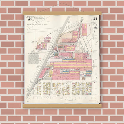Old map wall art mockup — magnetic wood frame on brick wall — Sanborn Fire Insurance Map from Michigan City, La Porte County, Indiana (1948), Sheet #0024