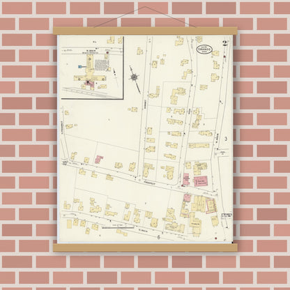 Old map wall art mockup — magnetic wood frame on brick wall — Sanborn Fire Insurance Map from Orange, Franklin County, Massachusetts (1911), Sheet #0002