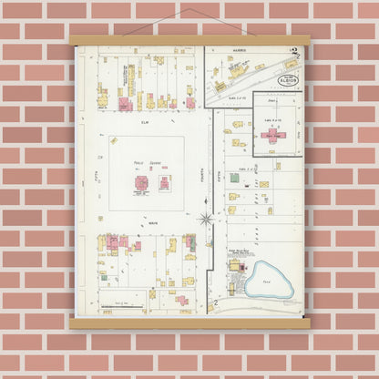 Old map wall art mockup — magnetic wood frame on brick wall — Sanborn Fire Insurance Map from Albion, Edwards County, Illinois (1900), Sheet #0002