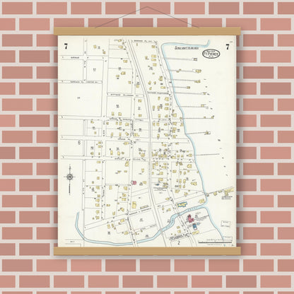Old map wall art mockup — magnetic wood frame on brick wall — Sanborn Fire Insurance Map from Fort Pierce, St Lucie County, Florida (1924), Sheet #0007