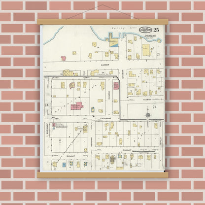 Old map wall art mockup — magnetic wood frame on brick wall — Sanborn Fire Insurance Map from Grand Haven, Ottawa County, Michigan (1920), Sheet #0025
