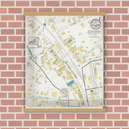 Old map wall art mockup — magnetic wood frame on brick wall — Sanborn Fire Insurance Map from Callicoon, Sullivan County, New York (1918), Sheet #0001
