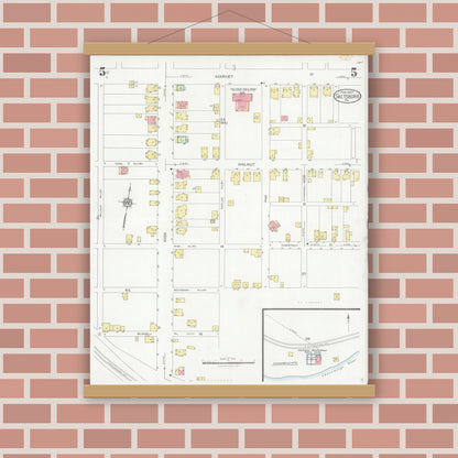 Old map wall art mockup — magnetic wood frame on brick wall — Sanborn Fire Insurance Map from Saltsburg, Indiana County, Pennsylvania (1927), Sheet #0005