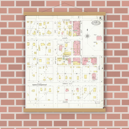 Old map wall art mockup — magnetic wood frame on brick wall — Sanborn Fire Insurance Map from Centerville, Appanoose County, Iowa (1898), Sheet #0003